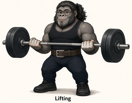 Gorilla mascot dressed for lifting